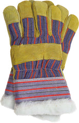 FULL-FINGER YELLOW COWHIDE WORK GLOVES WITH INSULATED FUR LINING