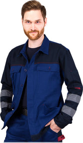 MEN'S HIGH-VISIBILITY COTTON WORK JACKET WITH MULTIPLE POCKETS