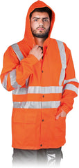 HIGH VISIBILITY REFLECTIVE RAIN JACKET WITH SUPERIOR FLEXIBILITY