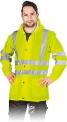 HIGH VISIBILITY REFLECTIVE RAIN JACKET WITH SUPERIOR FLEXIBILITY