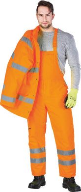 HIGH-VISIBILITY INSULATED WORK DUNGAREES FOR ROAD CREWS
