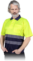 HIGH-VISIBILITY MEN'S POLO SHIRT WITH REFLECTIVE STRIPES, 150G/M² POLYESTER