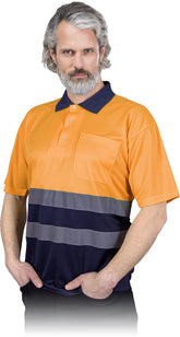 HIGH-VISIBILITY MEN'S POLO SHIRT WITH REFLECTIVE STRIPES, 150G/M² POLYESTER