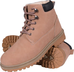 POWDER PINK LACE-UP ANKLE BOOTS WITH PVC SOLE