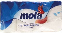 BIAŁY PAPIER TOALETOWY MOLA, 8 ROLEK, WYSOKA JAKOŚĆ
