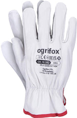 RĘKAWICE OCHRONNE Z KOMPLETNIE SKÓRZANE GOATSKIN, BIAŁE, OGRIFOX