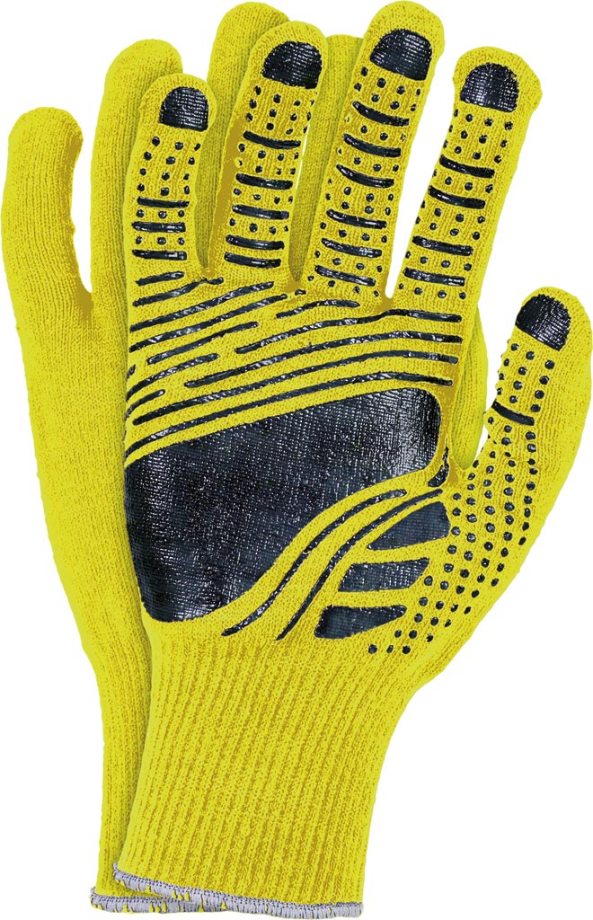 HIGH-VISIBILITY ERGONOMIC WORK GLOVES WITH PVC GRIP COATING