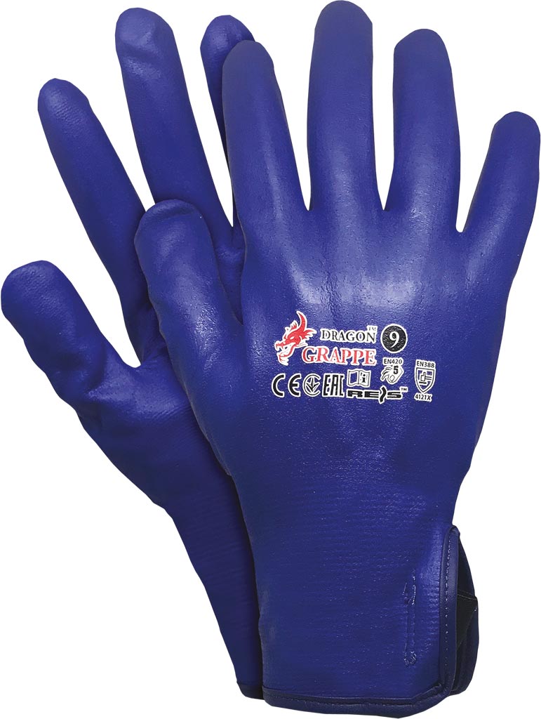 DURABLE NITRILE-COATED NYLON WORK GLOVES, BLUE
