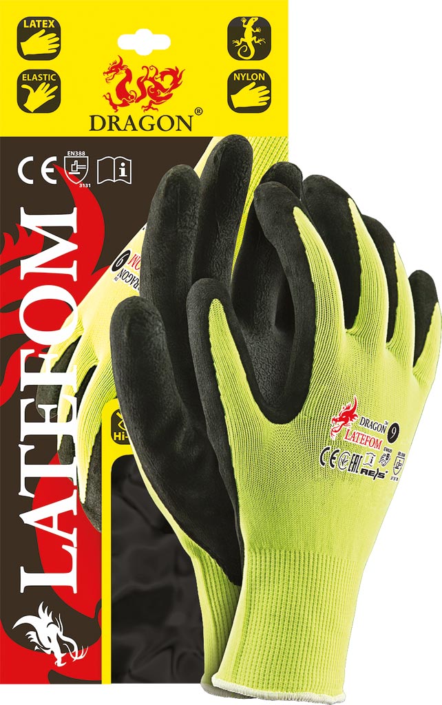 HIGH-VISIBILITY NYLON SAFETY GLOVES WITH FOAMED LATEX COATING