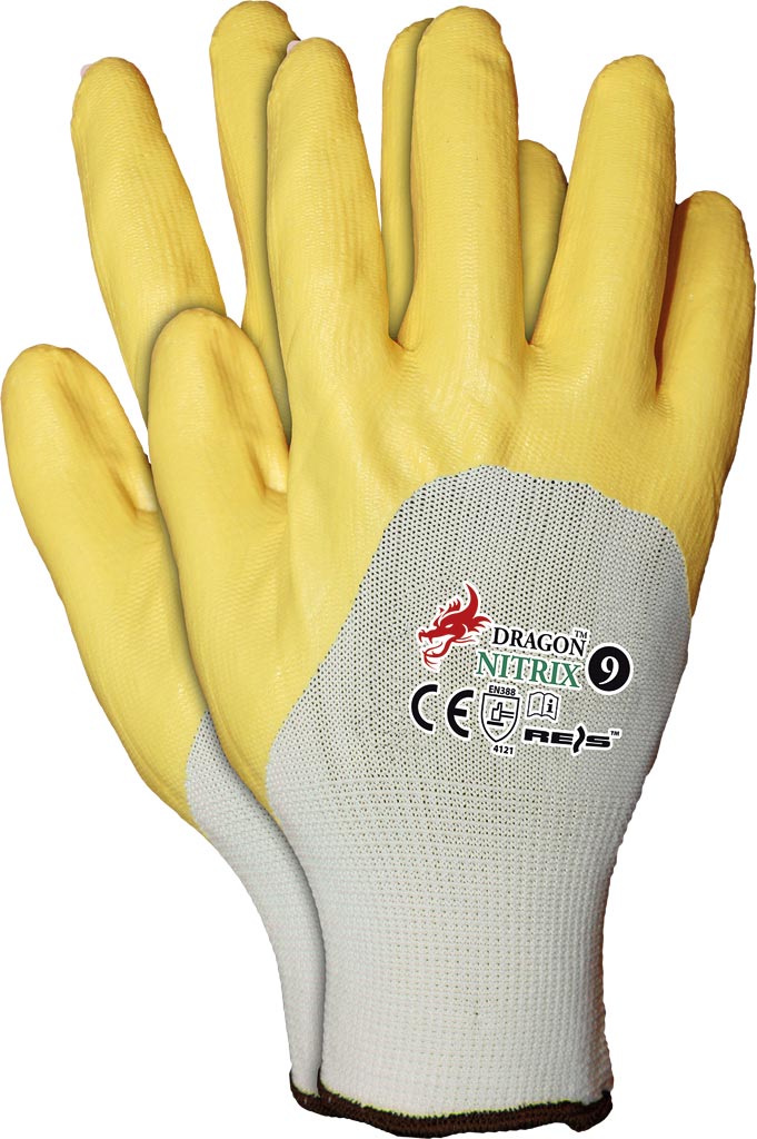 HIGH-RESISTANCE YELLOW NITRILE COATED SAFETY GLOVES