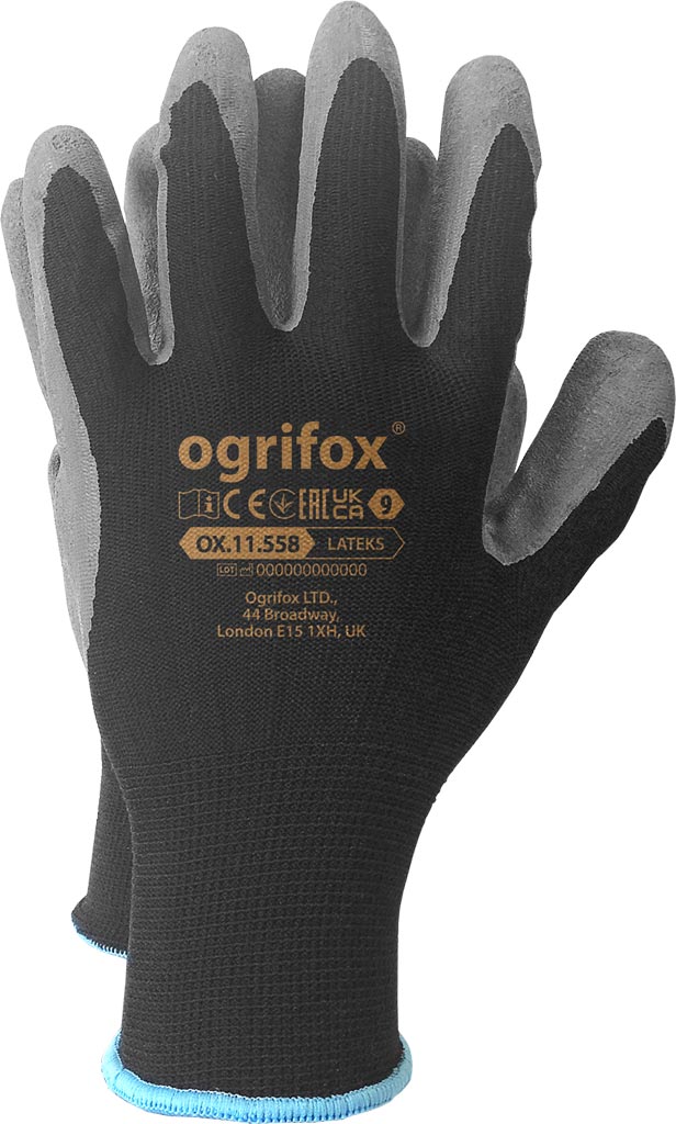 LATEX COATED ULTRA-FLEX POLYESTER GLOVES, 13 GAUGE, OGRIFOX