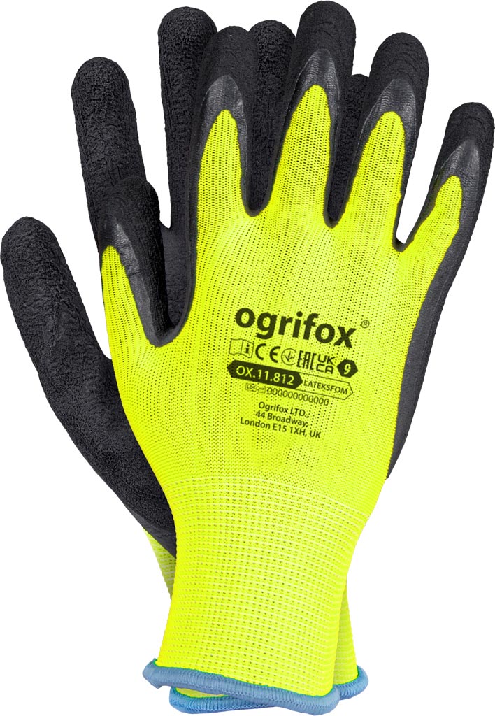 HIGH-VISIBILITY LATEX FOAM COATED SAFETY GLOVES, OGRIFOX