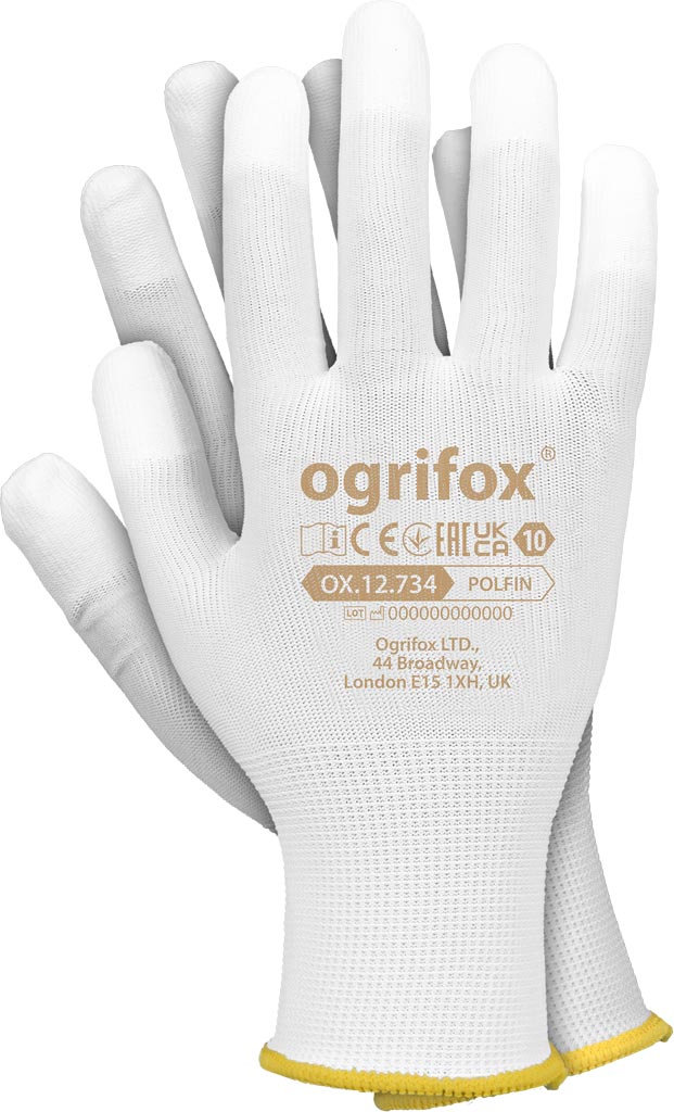 FLEXIBLE POLYURETHANE-COATED POLYESTER GLOVES FOR PRECISION WORK