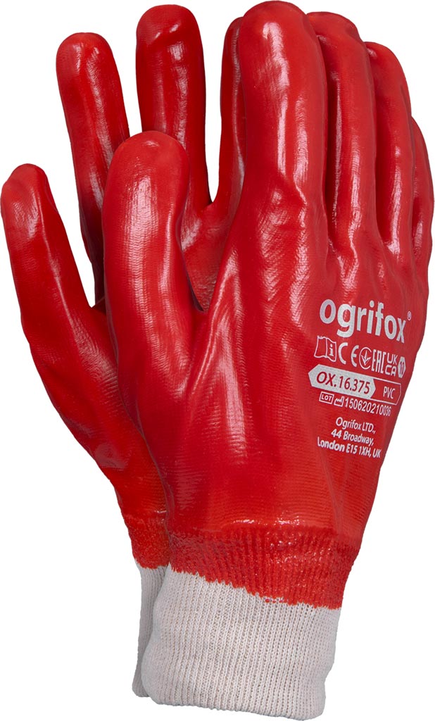 RĘKAWICE OCHRONNE PVC OGRIFOX, Z POLIESTROWĄ WYŚCIÓŁKĄ