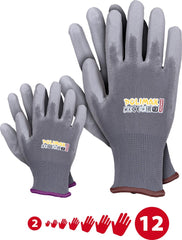 FLEXIBLE POLYURETHANE-COATED POLYESTER GLOVES FOR PRECISION WORK