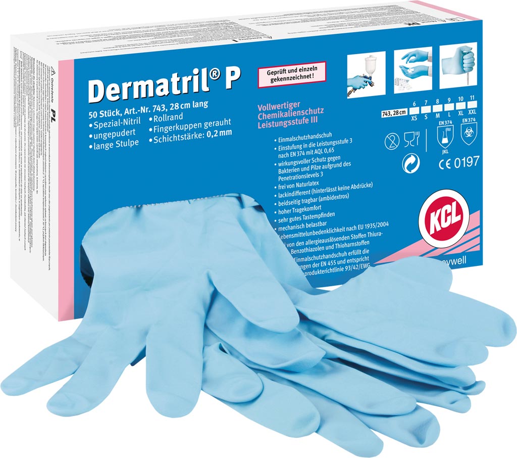 NITRYLOWE RĘKAWICE OCHRONNE DERMATRILL 743 DO LABORATORIÓW I PRZEMYSŁU