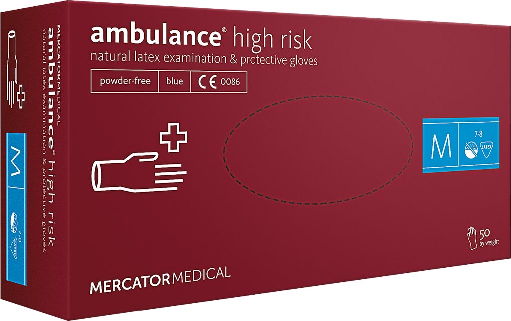 BEZPUDROWE RĘKAWICE LATEKSOWE AMBULANCE® HIGH RISK – WZMOCNIONE