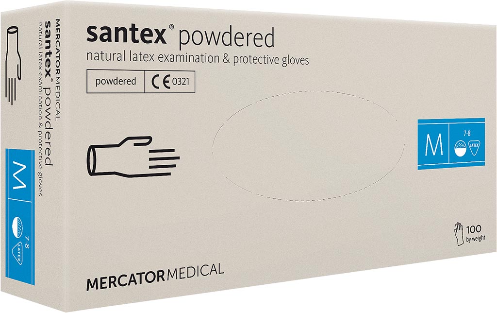 RĘKAWICE LATEKSOWE DIAGNOSTYCZNE SANTEX POWDERED, 100 SZT.