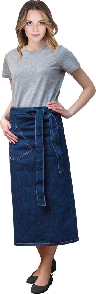 JEANSOWA ZAPASKA OCHRONNA Z KIESZENIAMI I PASKAMI