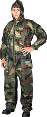 CAMOUFLAGE POLYPROPYLENE COVERALL WITH HOOD AND ELASTIC CUFFS 50 GSM