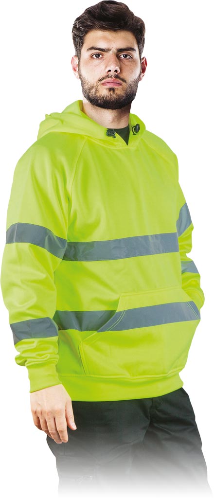 HIGH-VISIBILITY SAFETY HOODIE WITH REFLECTIVE STRIPS AND DRAWSTRING HOOD