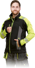 KURTKA MĘSKA SOFTSHELL Z ODBLASKAMI I WSTAWKAMI ŻÓŁTYMI