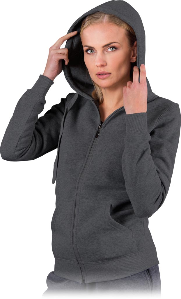 WOMEN'S HOODED WORK SWEATSHIRT, 100% POLYESTER, ZIP-UP, EN ISO 13688 COMPLIANT