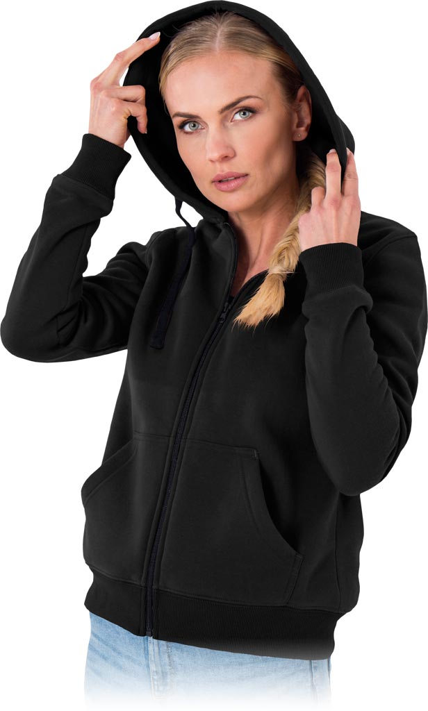 WOMEN'S HOODED WORK SWEATSHIRT, 100% POLYESTER, ZIP-UP, EN ISO 13688 COMPLIANT