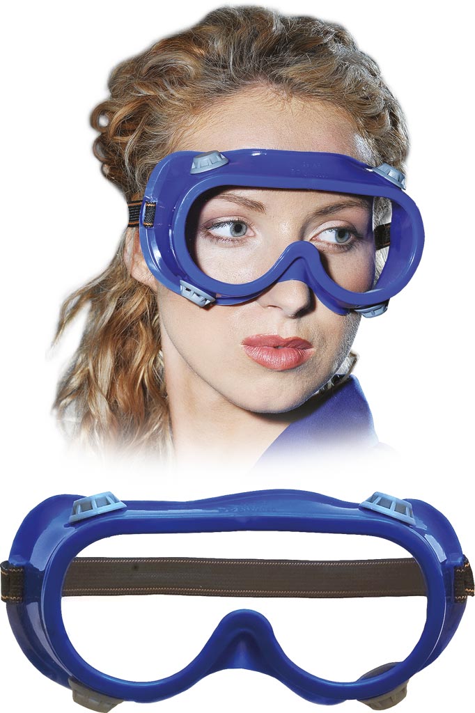 BLUE ANTI-FOG SAFETY GOGGLES WITH ELASTIC BAND AND SPLINTER PROTECTION