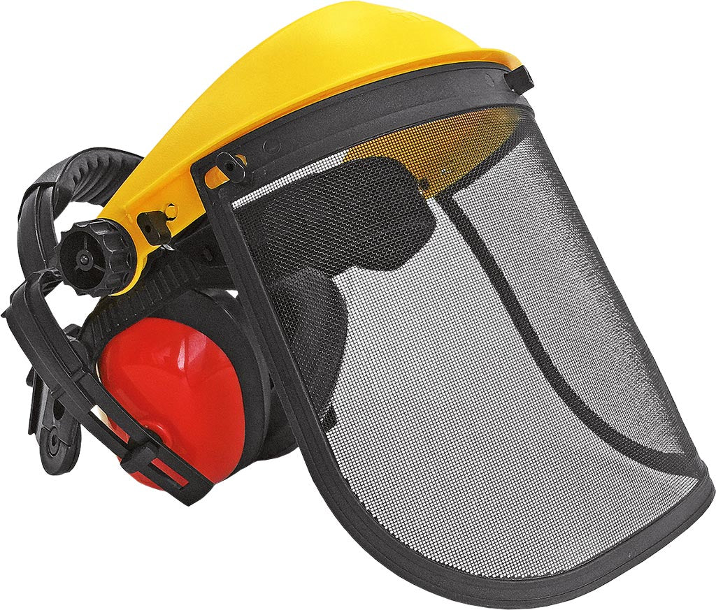 INDUSTRIAL MESH FACE SHIELD WITH ACOUSTIC EARMUFFS