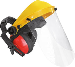 INDUSTRIAL GRADE POLYCARBONATE FACE SHIELD WITH SOUND-REDUCING EARMUFFS