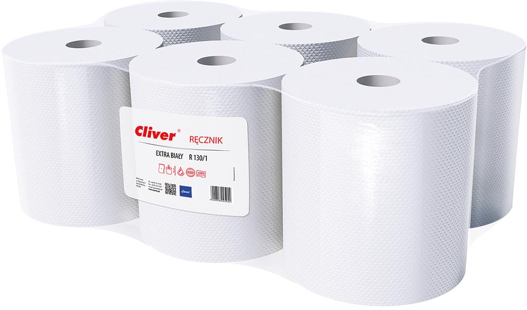WEISSE PAPIERHANDTÜCHER AUS RECYCELTEM MATERIAL, HOHE SAUGKRAFT, 130M ROLLEN