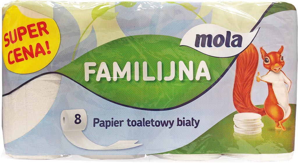 PAPIER TOALETOWY MOLA FAMILIJNA, BIAŁY, 8 ROLEK