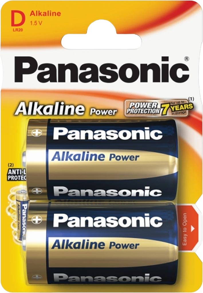 PANASONIC ALKALINE POWER LR20/D HIGH-PERFORMANCE BATTERIES, 2-PACK