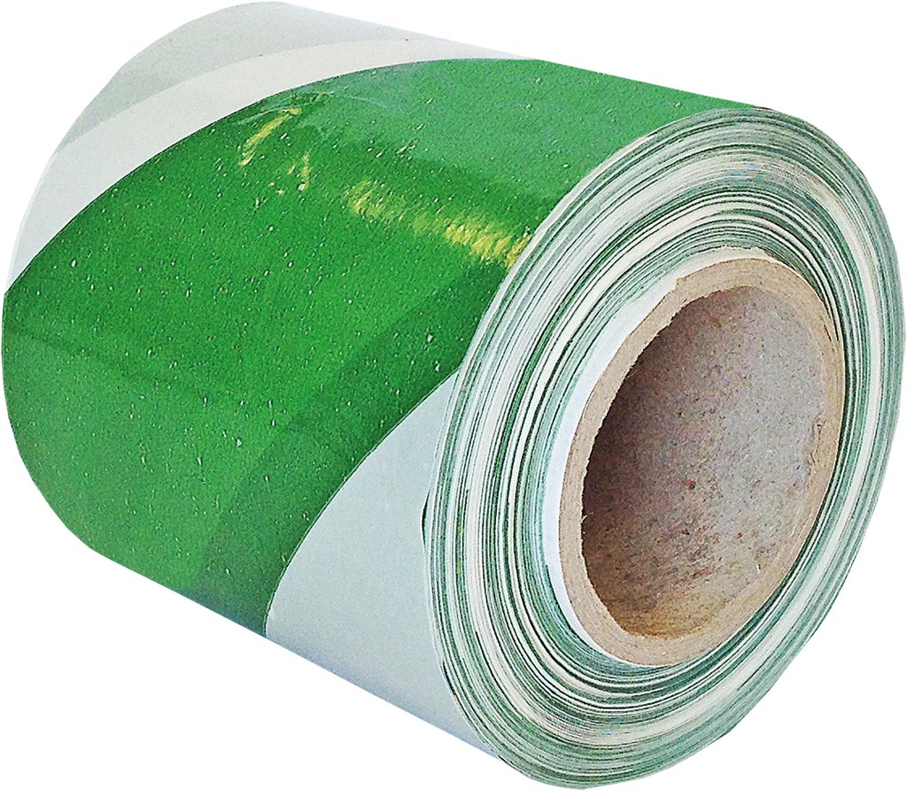 TAŚMA OSTRZEGAWCZA BIAŁO-ZIELONA UV, 100M X 70MM