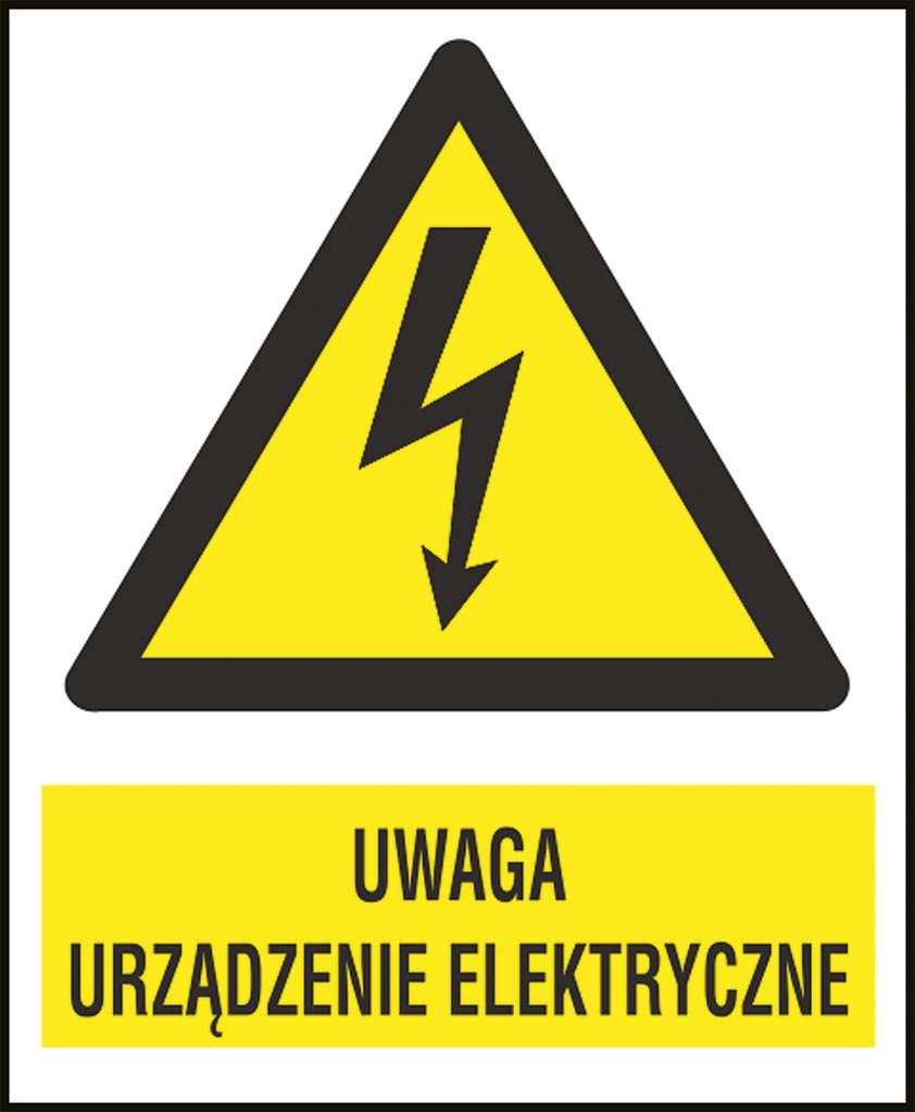 OSTRZEŻENIE: URZĄDZENIE ELEKTRYCZNE - ZNAK SAMOPRZYLEPNY 74X105