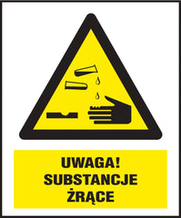 PANNEAU D'AVERTISSEMENT: ATTENTION, SUBSTANCES CORROSIVES, 220X300 MM