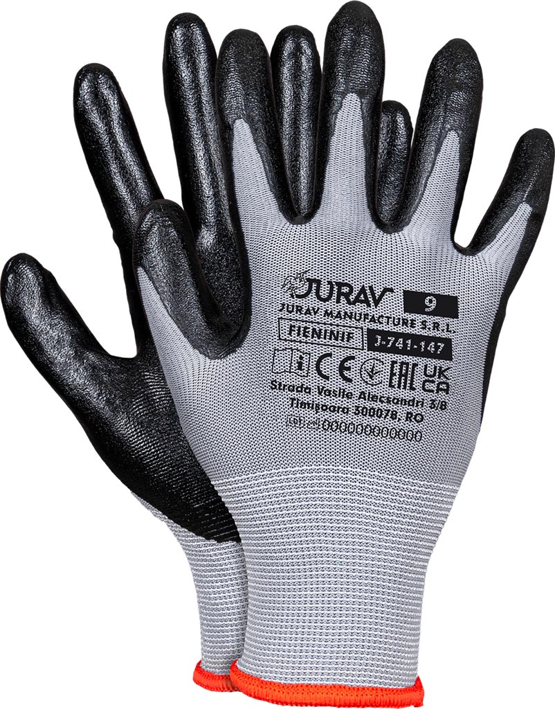 HIGH FLEXIBILITY NITRILE FOAM COATED WORK GLOVES, JURAV J-741-147