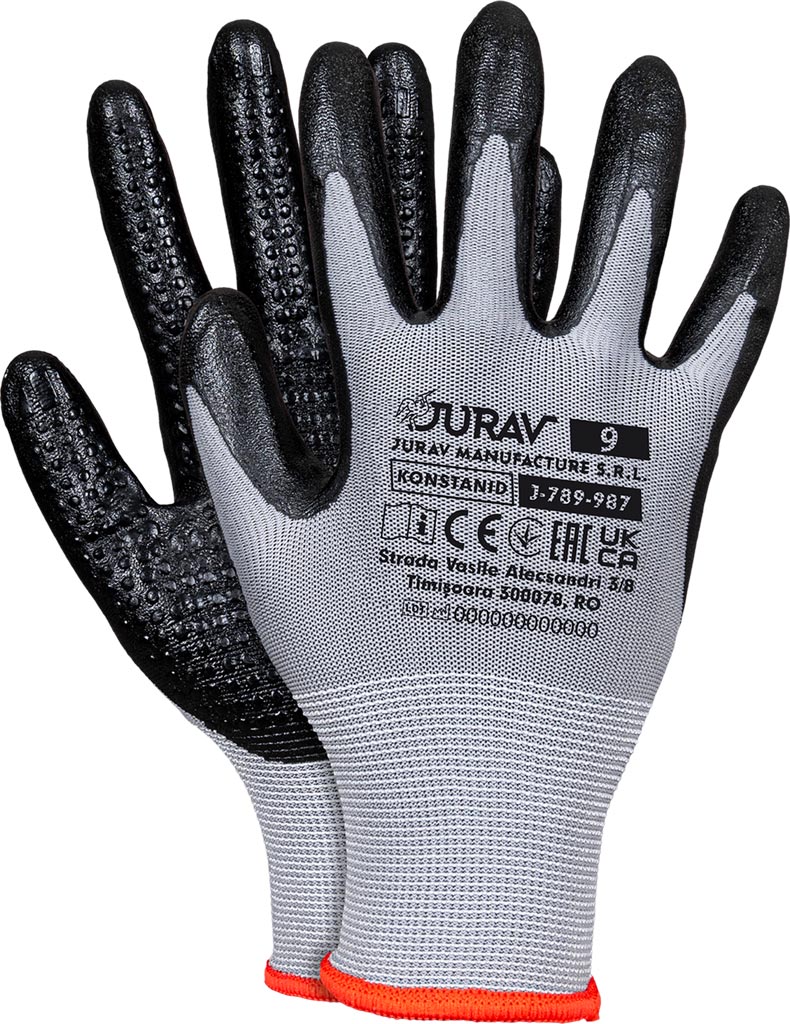 FLEXIBLE NITRILE-COATED POLYESTER GLOVES FOR MECHANICAL WORK