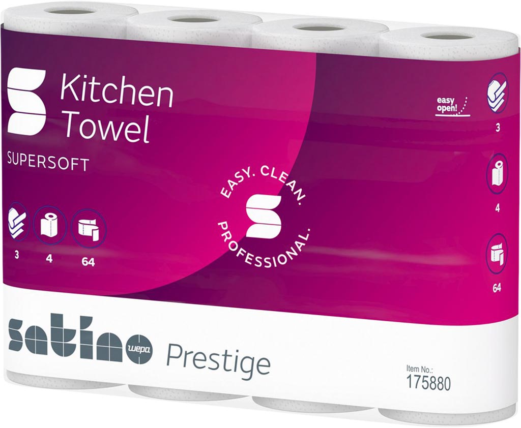 CLOU PRESTIGE WHITE 3-PLY KITCHEN PAPER TOWELS, 64 SHEETS